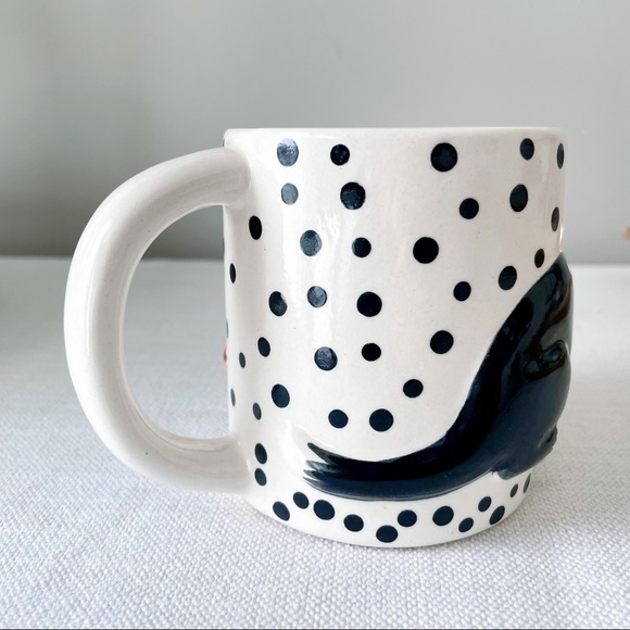 VTG Clay Art Cat chasing Fish polka dot mug - Picture 6 of 7